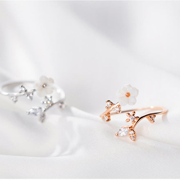 Buddha Stones 925 Sterling Silver White Flower Design Adjustable Blessing Ring - image 9