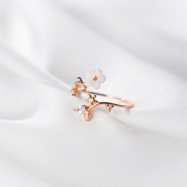 Buddha Stones 925 Sterling Silver White Flower Design Adjustable Blessing Ring - Rose Gold - image 5