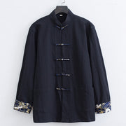 Buddha Stones PLUS SIZE Spring Cranes Design Men's Frog-Button Cotton Linen Long Sleeve Jacket - image 2