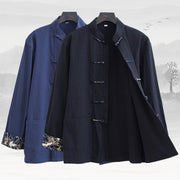 Buddha Stones PLUS SIZE Spring Cranes Design Men's Frog-Button Cotton Linen Long Sleeve Jacket - image 1