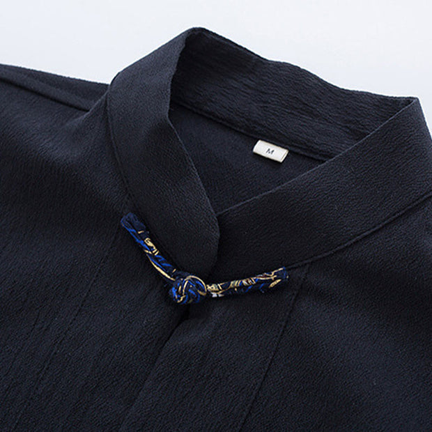 Buddha Stones PLUS SIZE Spring Cranes Design Men's Frog-Button Cotton Linen Long Sleeve Jacket - image 3