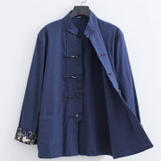 Buddha Stones Spring Cranes Design Men's Frog-Button Cotton Linen Long Sleeve Jacket - SteelBlue - US/UK/AU52，EU62 (8XL) - image 9