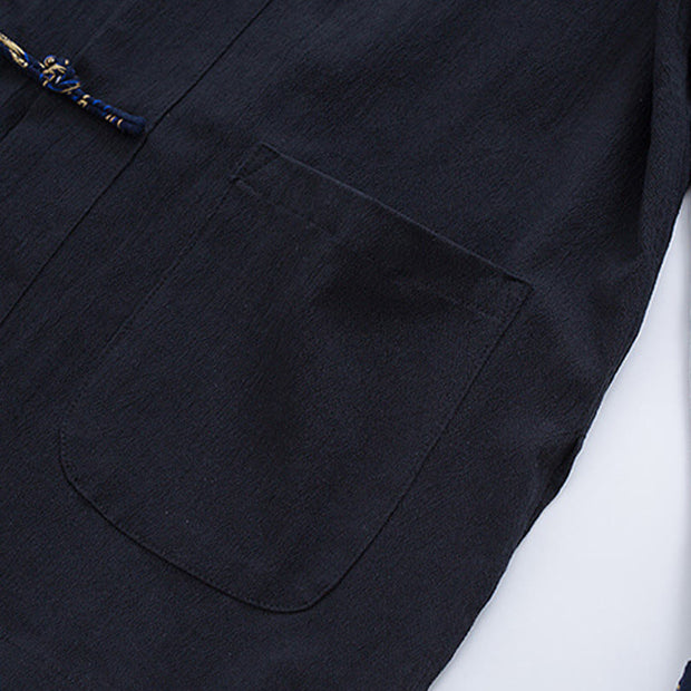 Buddha Stones Spring Cranes Design Men's Frog-Button Cotton Linen Long Sleeve Jacket - image 5