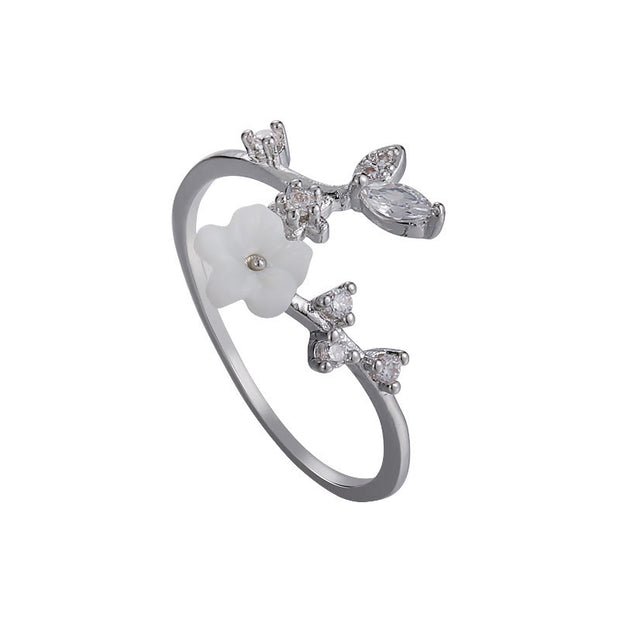 Buddha Stones White Flower Design Adjustable Healing Copper Ring - image 3