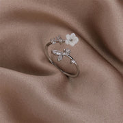 Buddha Stones White Flower Design Adjustable Healing Copper Ring - Silver - image 2