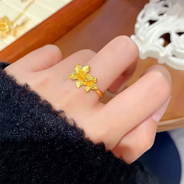 Buddha Stones Lilac Flower Adjustable 24k Gold Plated Copper Brass Ring - image 2