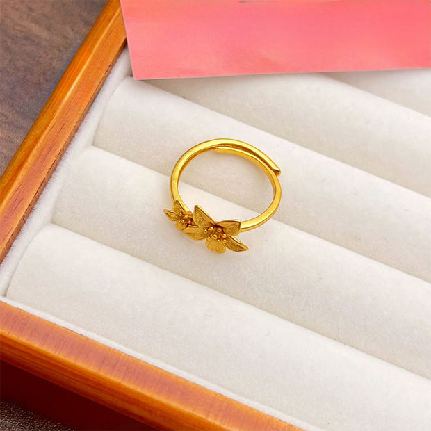 Buddha Stones Lilac Flower Adjustable 24k Gold Plated Copper Brass Ring - image 1