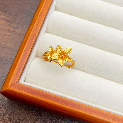 Buddha Stones Lilac Flower Adjustable 24k Gold Plated Copper Brass Ring - Adjustable - image 0