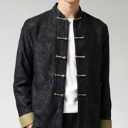 Buddha Stones Spring Jacquard Men's Frog-Button Cotton Long Sleeve Jacket With Pockets - image 2