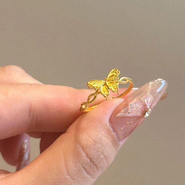 Buddha Stones 24k Gold Plated Brass Butterfly Symbol Adjustable Love Ring - image 0