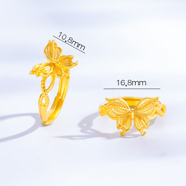 Buddha Stones 24k Gold Plated Brass Butterfly Symbol Adjustable Love Ring - image 2