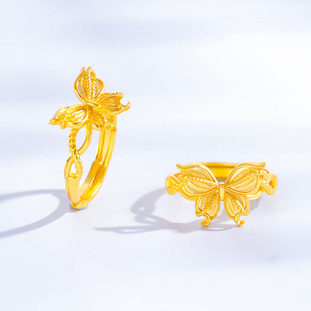 Buddha Stones 24k Gold Plated Brass Butterfly Symbol Adjustable Love Ring - Adjustable(Inner Diameter: 16.8mm) - image 1