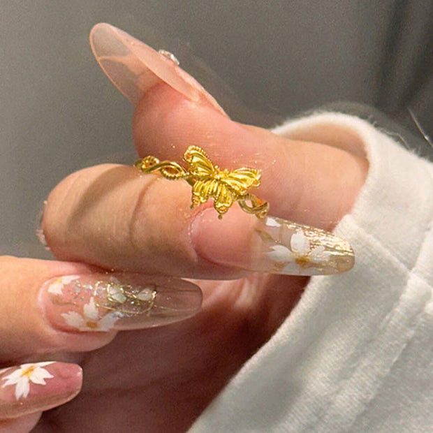 Buddha Stones 24k Gold Plated Brass Butterfly Symbol Adjustable Love Ring - image 4