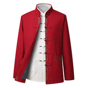 Buddha Stones Fu Character Embroidery Tang Suit Frog-Button Men's Long Sleeve Jacket Shirt Pants - Red Jacket(Jacket Only) - US/UK/AU44，EU54 (4XL) - image 10