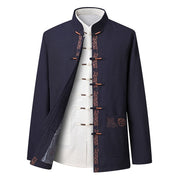 Buddha Stones Fu Character Embroidery Tang Suit Frog-Button Men's Long Sleeve Jacket Shirt Pants - SteelBlue Jacket(Jacket Only) - US/UK/AU44，EU54 (4XL) - image 9