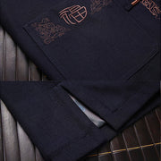 Buddha Stones Fu Character Embroidery Tang Suit Frog-Button Men's Long Sleeve Jacket Shirt Pants - image 3