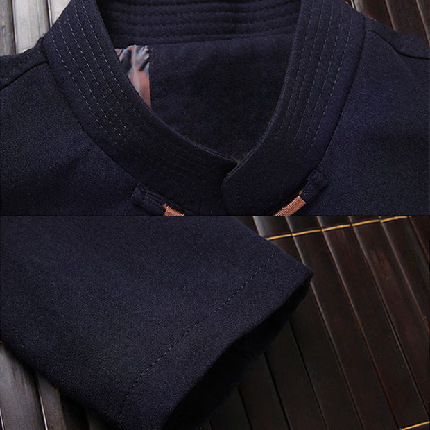 Buddha Stones Fu Character Embroidery Tang Suit Frog-Button Men's Long Sleeve Jacket Shirt Pants - image 1