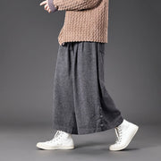 Buddha Stones Winter Chinese Frog-Button Design Corduroy Thermal Men's Wide Leg Pants With Pockets - image 23