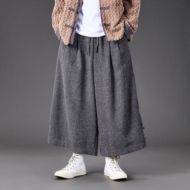 Buddha Stones Winter Chinese Frog-Button Design Corduroy Thermal Men's Wide Leg Pants With Pockets - image 19