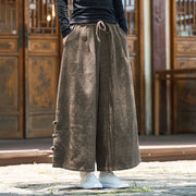 Buddha Stones Winter Chinese Frog-Button Design Corduroy Thermal Men's Wide Leg Pants With Pockets - image 15