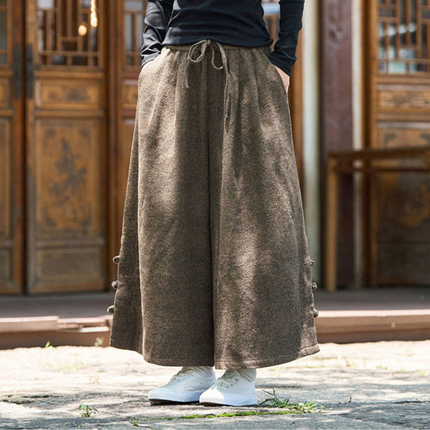 Buddha Stones Winter Chinese Frog-Button Design Corduroy Thermal Men's Wide Leg Pants With Pockets - image 14