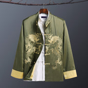 Buddha Stones Spring Fall Dragon Embroidery Frog-Button Long Sleeve Men's Jacket - Double Dragon Green - US/UK/AU42，EU52 (3XL) - image 11