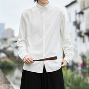 Buddha Stones Solid Color One Frog-Button Long Sleeve Cotton Men's Shirt - image 8