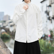 Buddha Stones Solid Color One Frog-Button Long Sleeve Cotton Men's Shirt - image 6