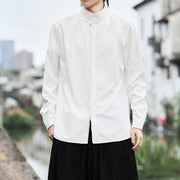 Buddha Stones Solid Color One Frog-Button Long Sleeve Cotton Men's Shirt - image 7