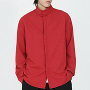 Buddha Stones Solid Color One Frog-Button Long Sleeve Cotton Men's Shirt - image 14