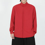 Buddha Stones Solid Color One Frog-Button Long Sleeve Cotton Men's Shirt - image 11