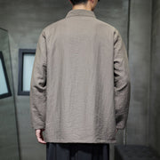 Buddha Stones Fall Solid Color Bamboo Leaf Embroidery Men's Long Sleeve Cotton Linen Shirt - image 3