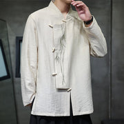 Buddha Stones Fall Solid Color Bamboo Leaf Embroidery Men's Long Sleeve Cotton Linen Shirt - image 13