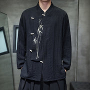 Buddha Stones Fall Solid Color Bamboo Leaf Embroidery Men's Long Sleeve Cotton Linen Shirt - image 17