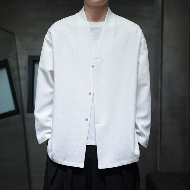 Buddha Stones Spring Fall Solid Color Long Sleeve Men's Jacket - White - US/UK/AU46，EU56 (5XL) - image 12