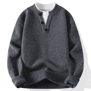 Buddha Stones Winter Buttons Crew Neck Design Warm Men's Long Sleeve Knitted Sweater - Gray - US/UK/AU44，EU54 (4XL) - image 0