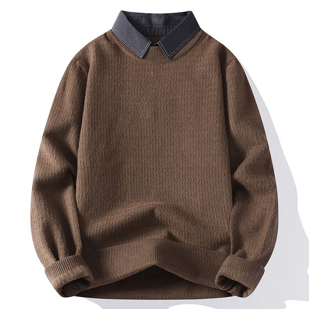 Buddha Stones Winter Stand Collar Design Warm Men's Long Sleeve Knitted Sweater - Sienna - US/UK/AU44，EU54 (4XL) - image 0