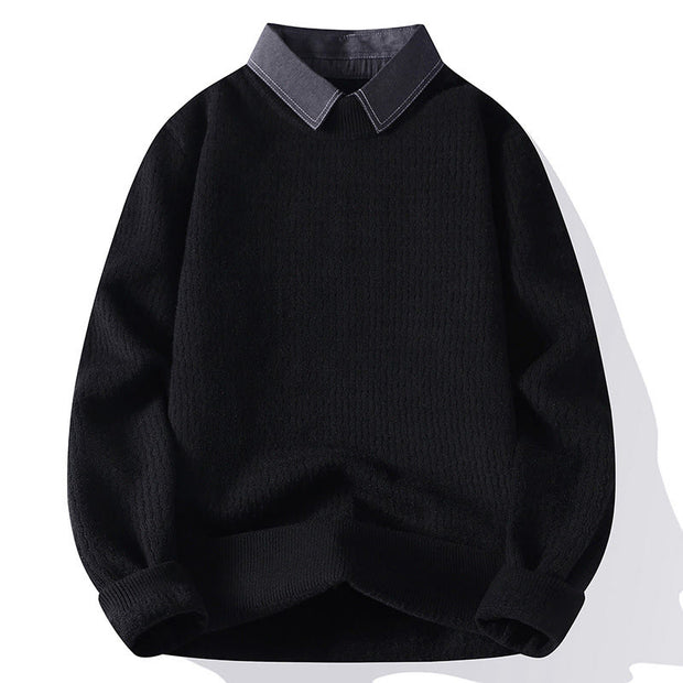 Buddha Stones Winter Stand Collar Design Warm Men's Long Sleeve Knitted Sweater - Black - US/UK/AU44，EU54 (4XL) - image 9