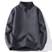 Buddha Stones Winter Black Stand Collar Design Warm Men's Long Sleeve Knitted Sweater - Gray - US/UK/AU44，EU54 (4XL) - image 0