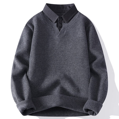 Buddha Stones Winter Black Stand Collar Design Warm Men's Long Sleeve Knitted Sweater - Gray - US/UK/AU44，EU54 (4XL) - image 0
