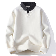 Buddha Stones Winter Black Stand Collar Design Warm Men's Long Sleeve Knitted Sweater - White - US/UK/AU44，EU54 (4XL) - image 8