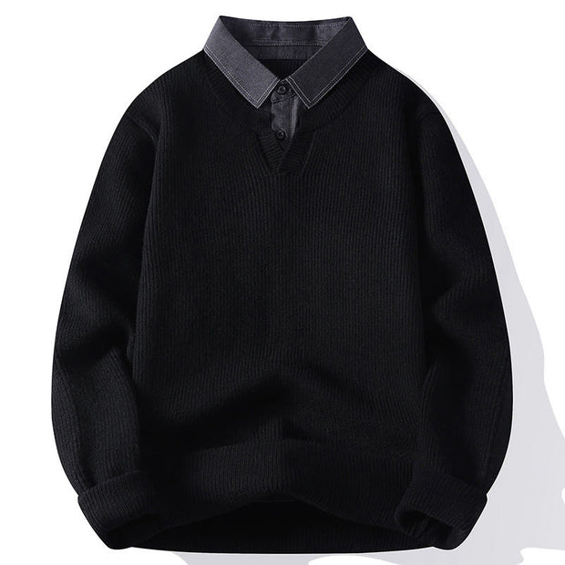 Buddha Stones Winter Black Stand Collar Design Warm Men's Long Sleeve Knitted Sweater - Black - US/UK/AU44，EU54 (4XL) - image 9