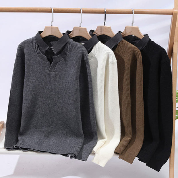 Buddha Stones Winter Black Stand Collar Design Warm Men's Long Sleeve Knitted Sweater - image 1