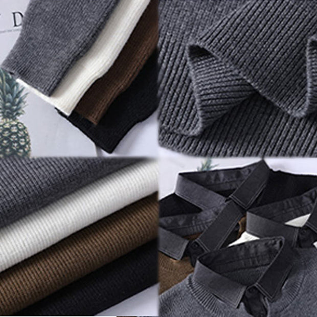 Buddha Stones Winter Black Stand Collar Design Warm Men's Long Sleeve Knitted Sweater - image 10