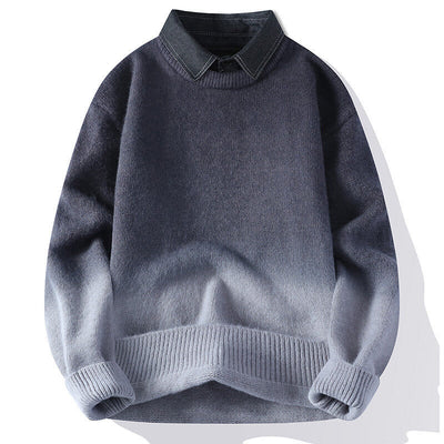 Buddha Stones Winter Stand Collar Gradient Color Design Warm Men's Long Sleeve Knitted Sweater - DarkGray - US/UK/AU44，EU54 (4XL) - image 0
