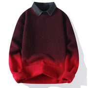 Buddha Stones Winter Stand Collar Gradient Color Design Warm Men's Long Sleeve Knitted Sweater - Red - US/UK/AU44，EU54 (4XL) - image 2