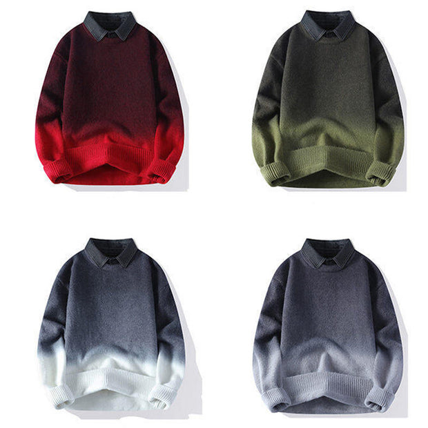 Buddha Stones Winter Stand Collar Gradient Color Design Warm Men's Long Sleeve Knitted Sweater - image 11