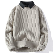 Buddha Stones Winter Black Stand Collar Lines Design Warm Men's Long Sleeve Knitted Sweater - Linen - US/UK/AU44，EU54 (4XL) - image 0