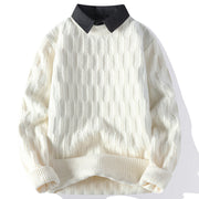 Buddha Stones Winter Black Stand Collar Lines Design Warm Men's Long Sleeve Knitted Sweater - White - US/UK/AU44，EU54 (4XL) - image 8