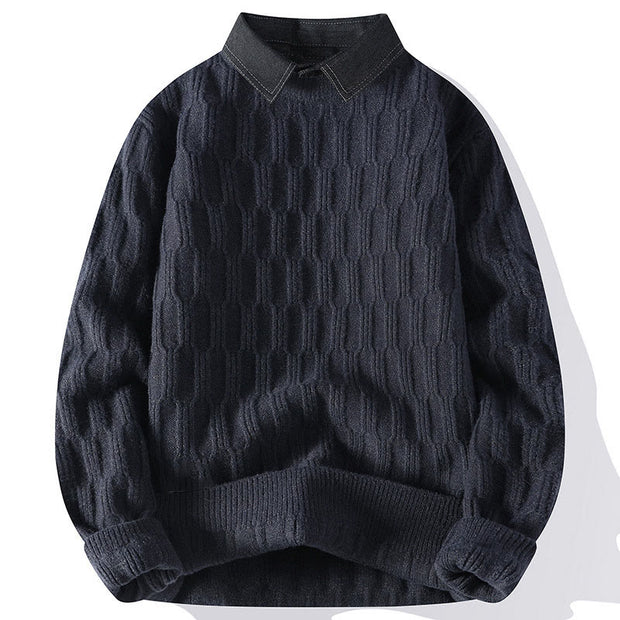 Buddha Stones Winter Black Stand Collar Lines Design Warm Men's Long Sleeve Knitted Sweater - DarkGray - US/UK/AU44，EU54 (4XL) - image 9